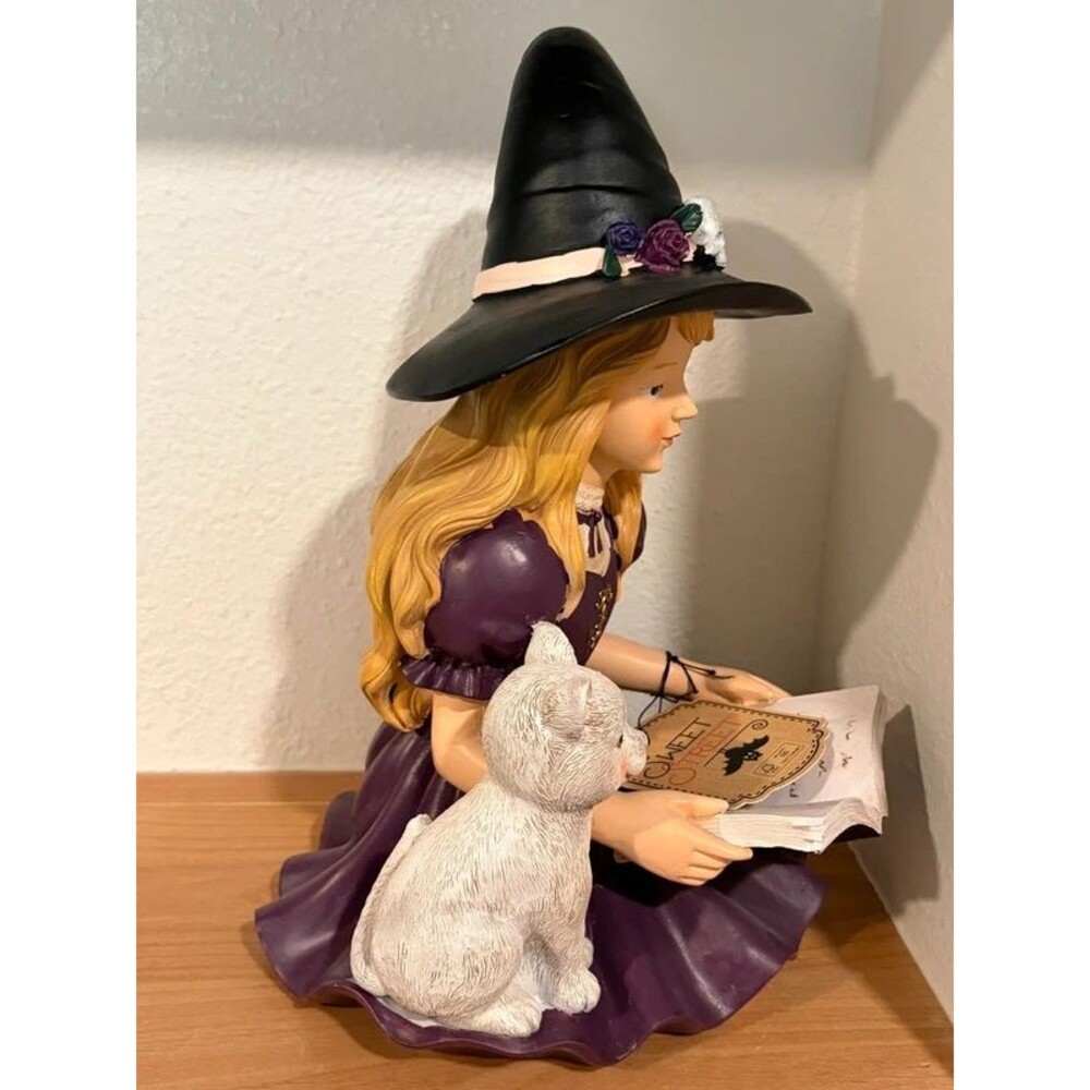Halloween Witch Girl & Cat Reading Book Figurine Decor NWT - Picture 2 of 6